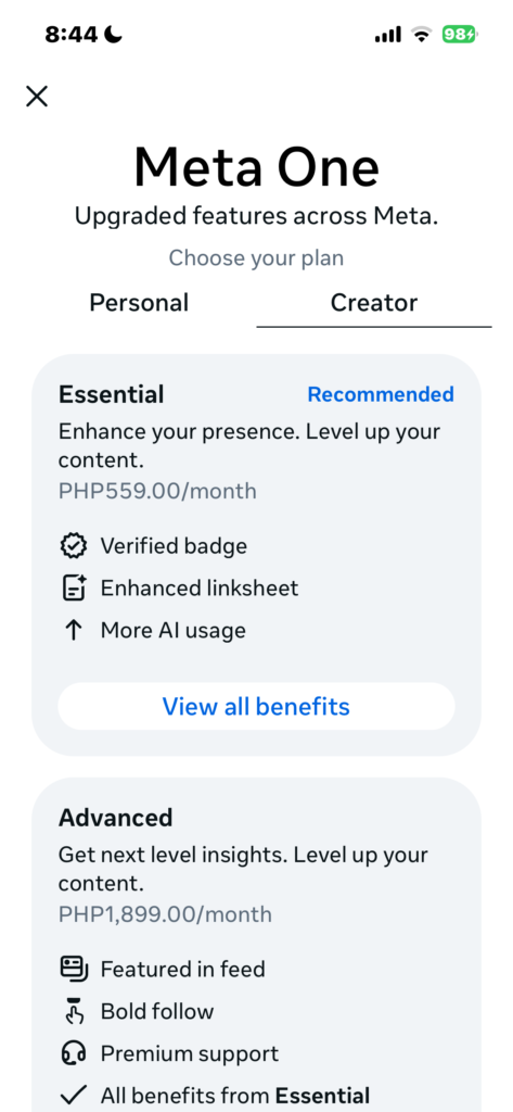 Meta One Trial Subscription Offer